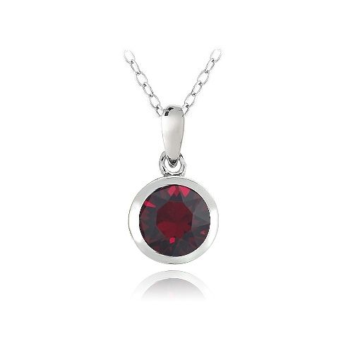 Sterling Silver Red Round Solitaire Necklace Made with Swarovski Elements - Grocery