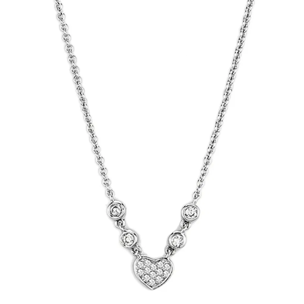3W449 - Rhodium Brass Necklace with AAA Grade CZ in Clear - Grocery