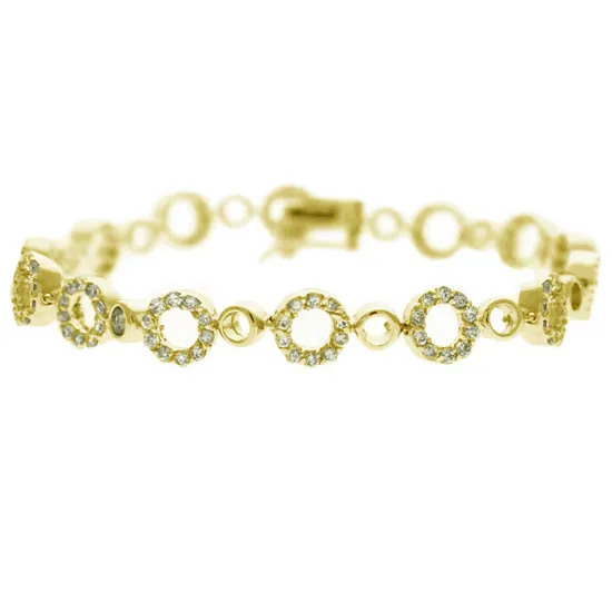 18k Gold over Sterling Silver CZ Open Circles Link Bracelet - Grocery