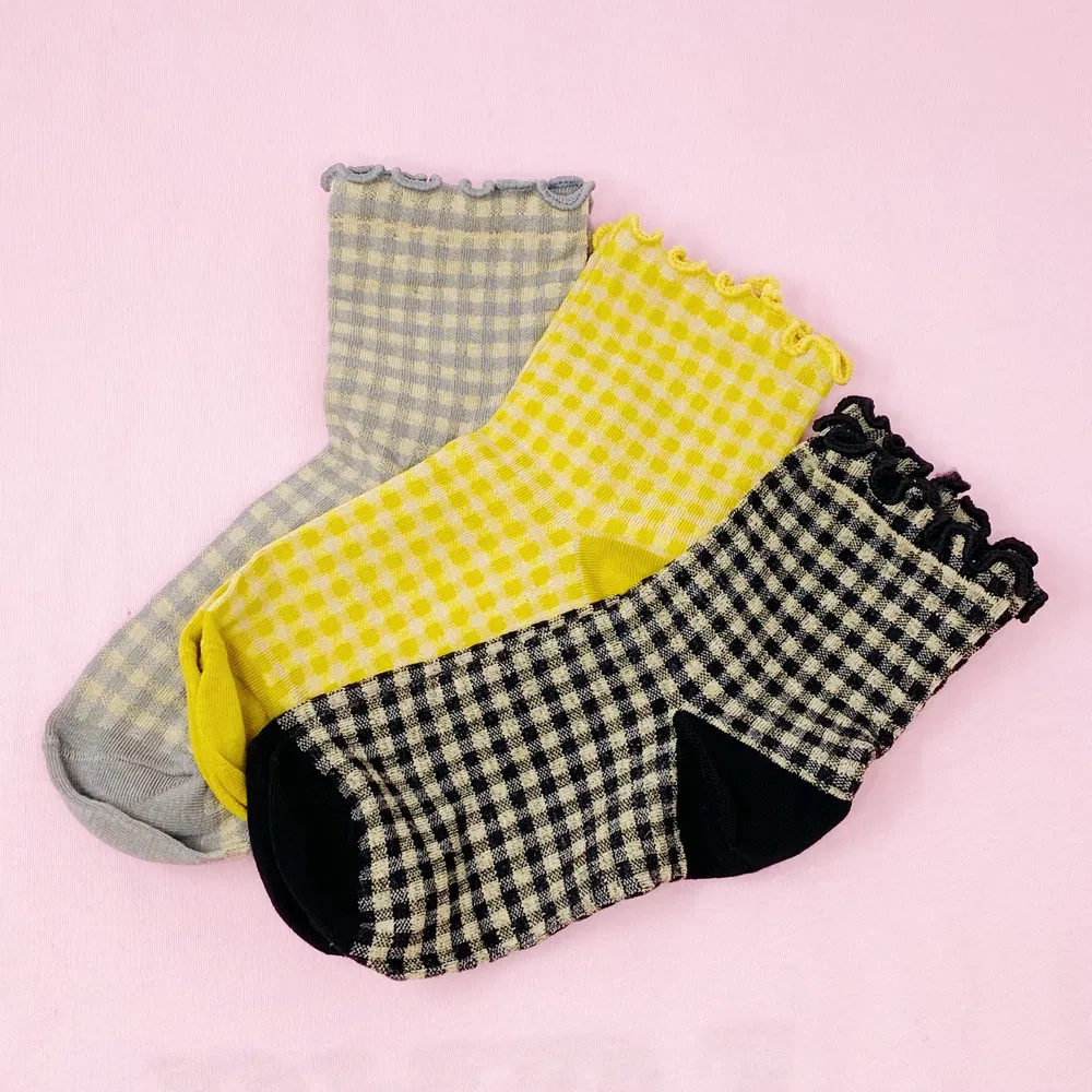 Ruffled Edge Gingham Sock Set - Grocery