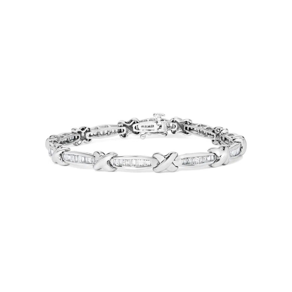 14K White Gold Baguette-Cut Diamond X-Link Bracelet (2.00 cttw, H-I Color, I1-I2 Clarity) - Grocery