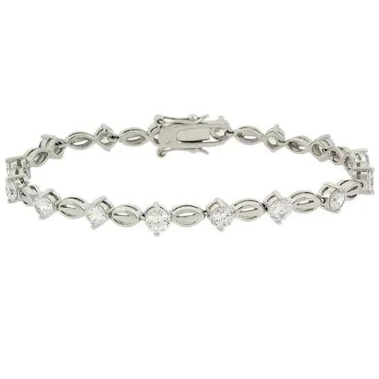 Sterling Silver CZ Oval Link Bracelet - Grocery