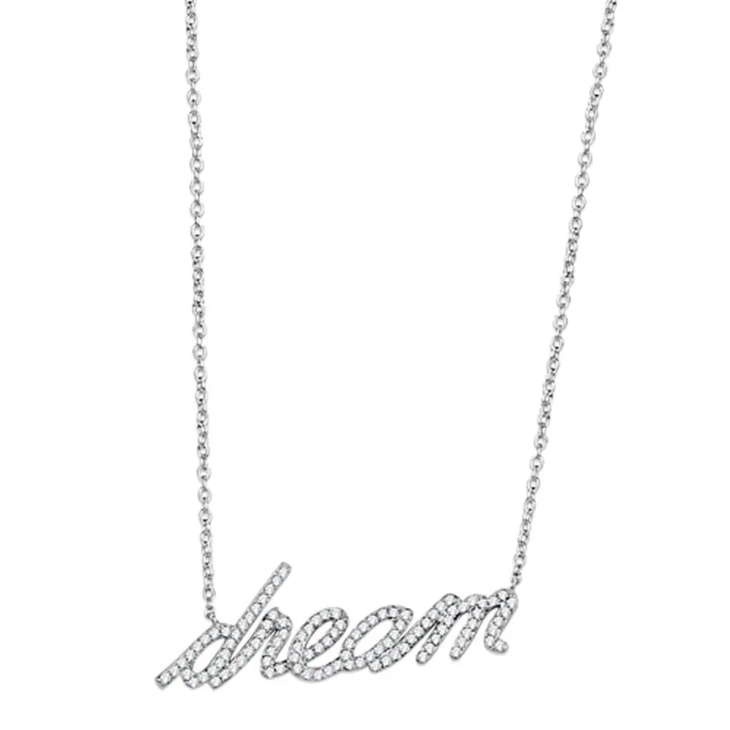 3W455 - Rhodium Brass Necklace with AAA Grade CZ in Clear - Grocery