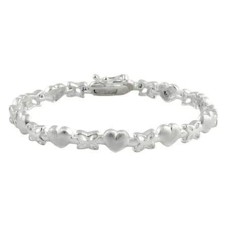 Sterling Silver Satin Heart & Flower Bracelet - Grocery