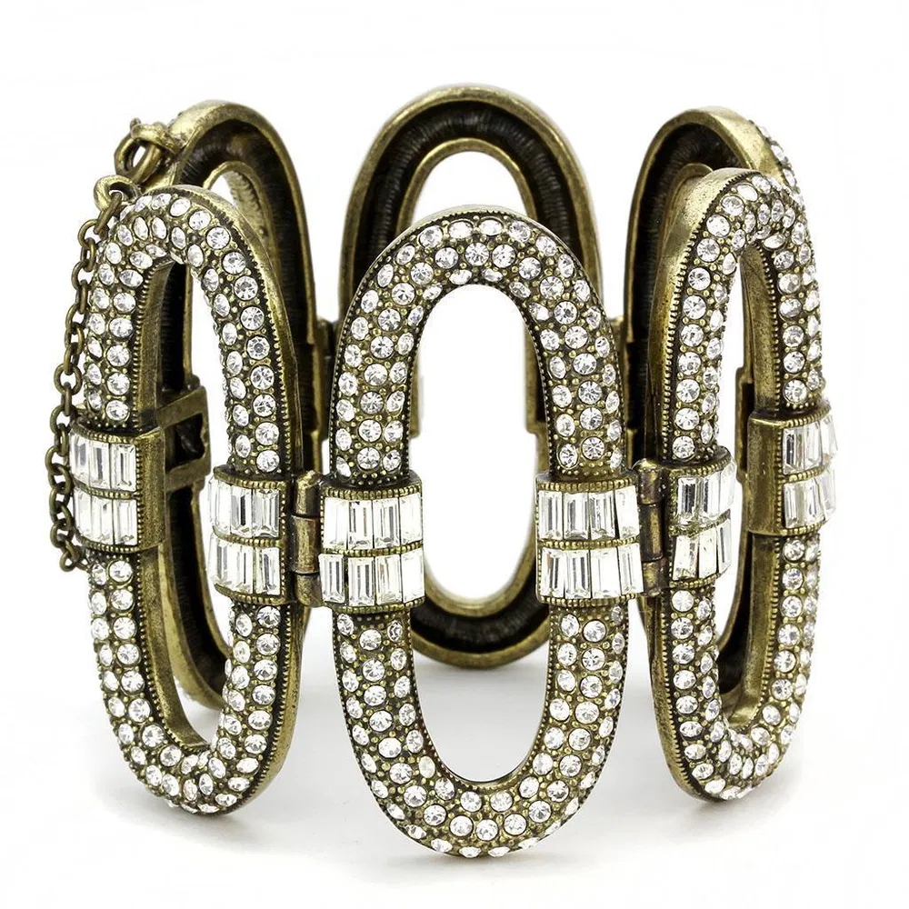 LO4657 - Antique Copper White Metal Bracelet with Top Grade Crystal in Clear - Grocery