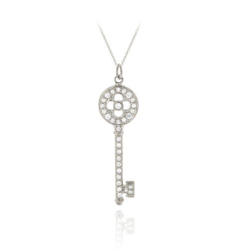 Sterling Silver Designer Inspired CZ Key Pendant - Grocery