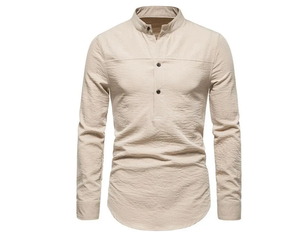 Men's Long Sleeve Button Down Banded Collar Shirt - Grocery
