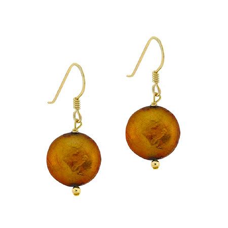 18K Gold over Sterling Silver Freshwater Cultured Brown Coin Pearl Dangle Earrings - Grocery