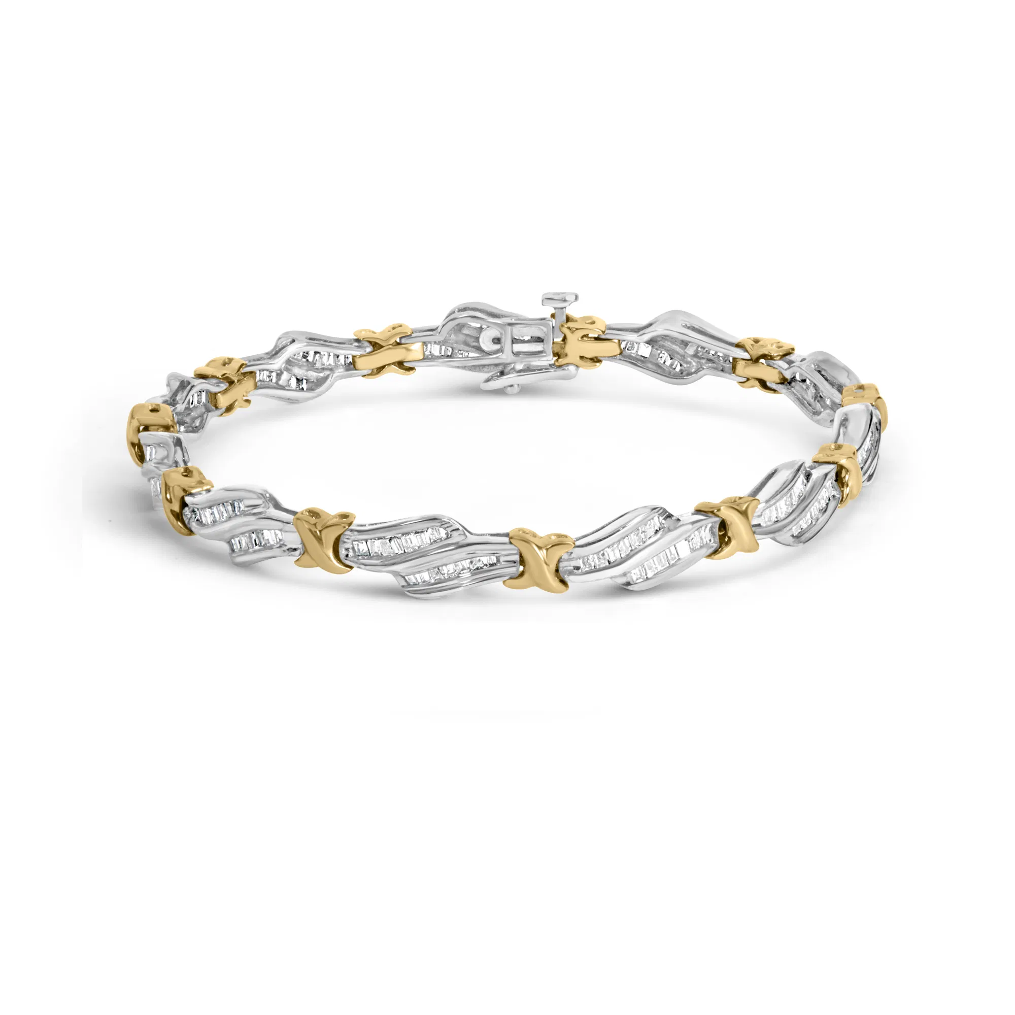 10k Two-Toned Gold 2.00 Cttw Channel Set Baguette-Diamond Weave and