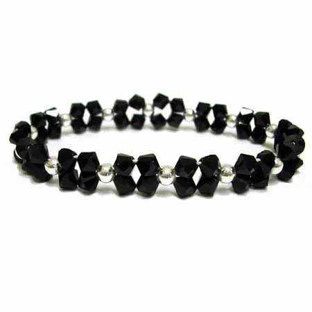 Sterling Silver Beaded Black Genuine Swarovski Elements Bracelet - Grocery