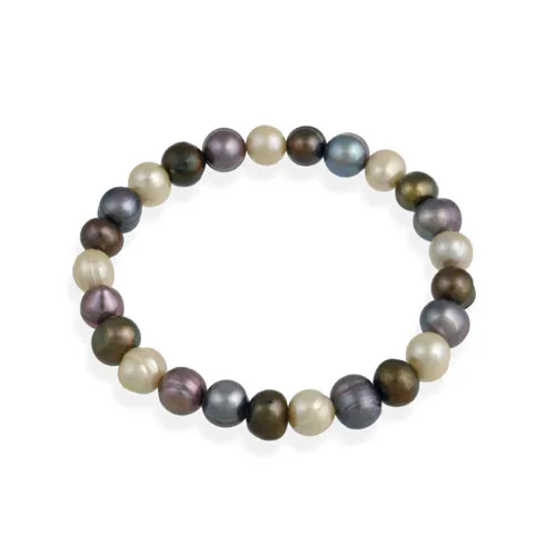 Genuine Freshwater Cultured 8x10mm Multi Color Pearl Stretch Bracelet - Grocery