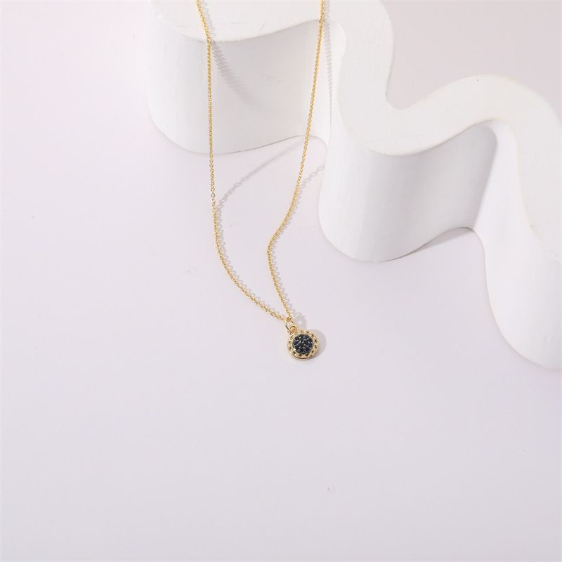 Geometric Round Drop Black Zircon Necklace - Grocery
