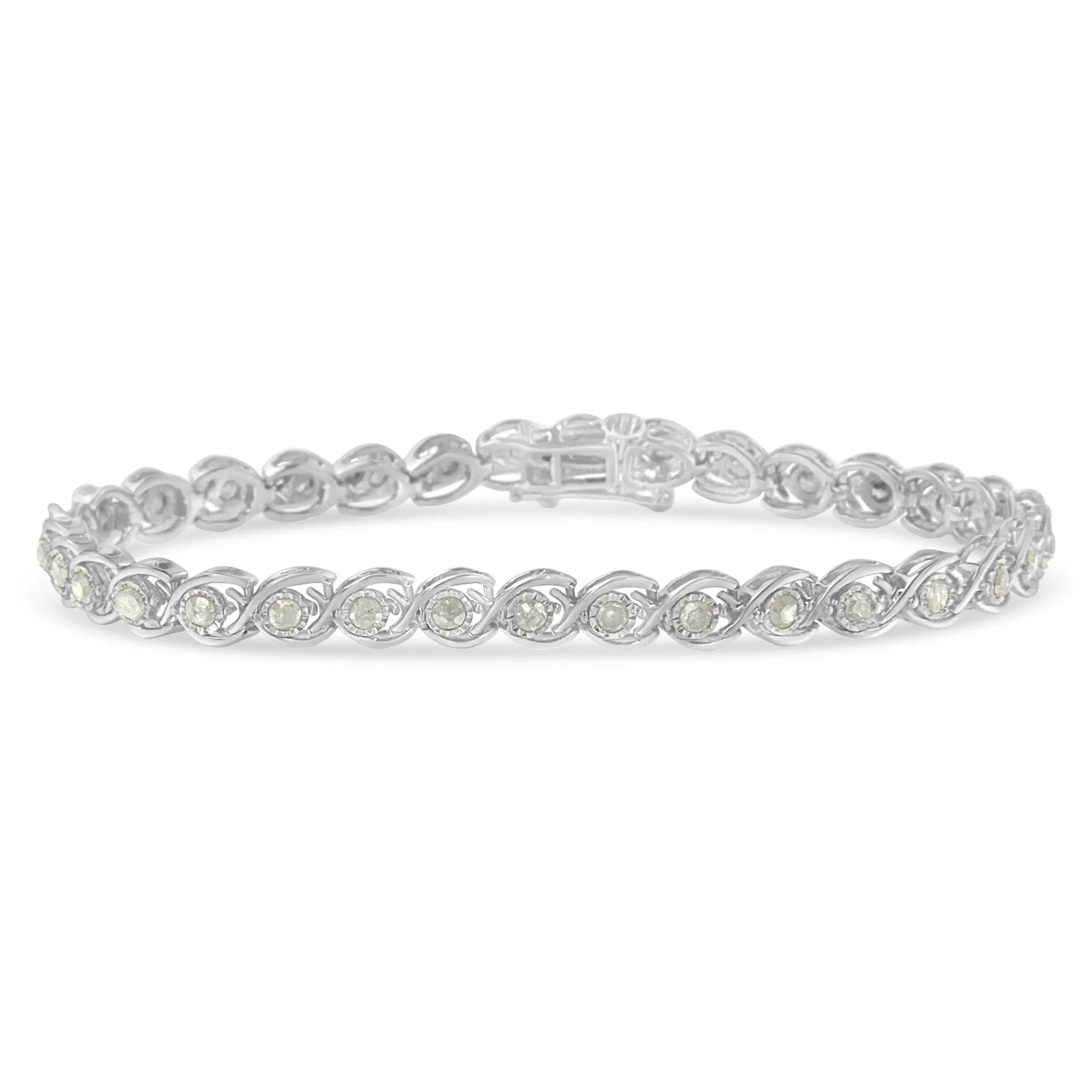 .925 Sterling Silver 2 cttw Miracle Plate Set Diamond Spiral Link Bracelet (I-J Color, I3 Clarity) -7