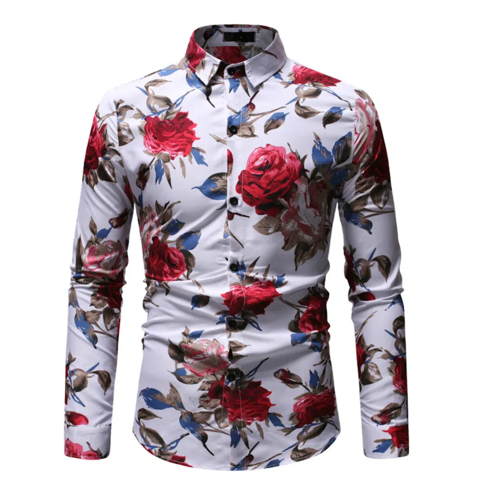 Men's Shirt Stylish Slim Fit Button Down Long Sleeve Floral Shirt Dress Shirts - Grocery