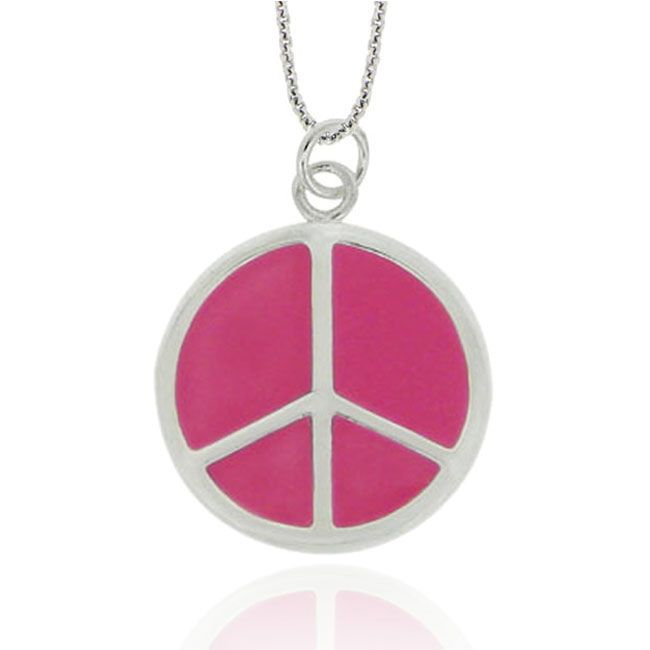 Sterling Silver Pink Enamel Peace Sign Pendant - Grocery
