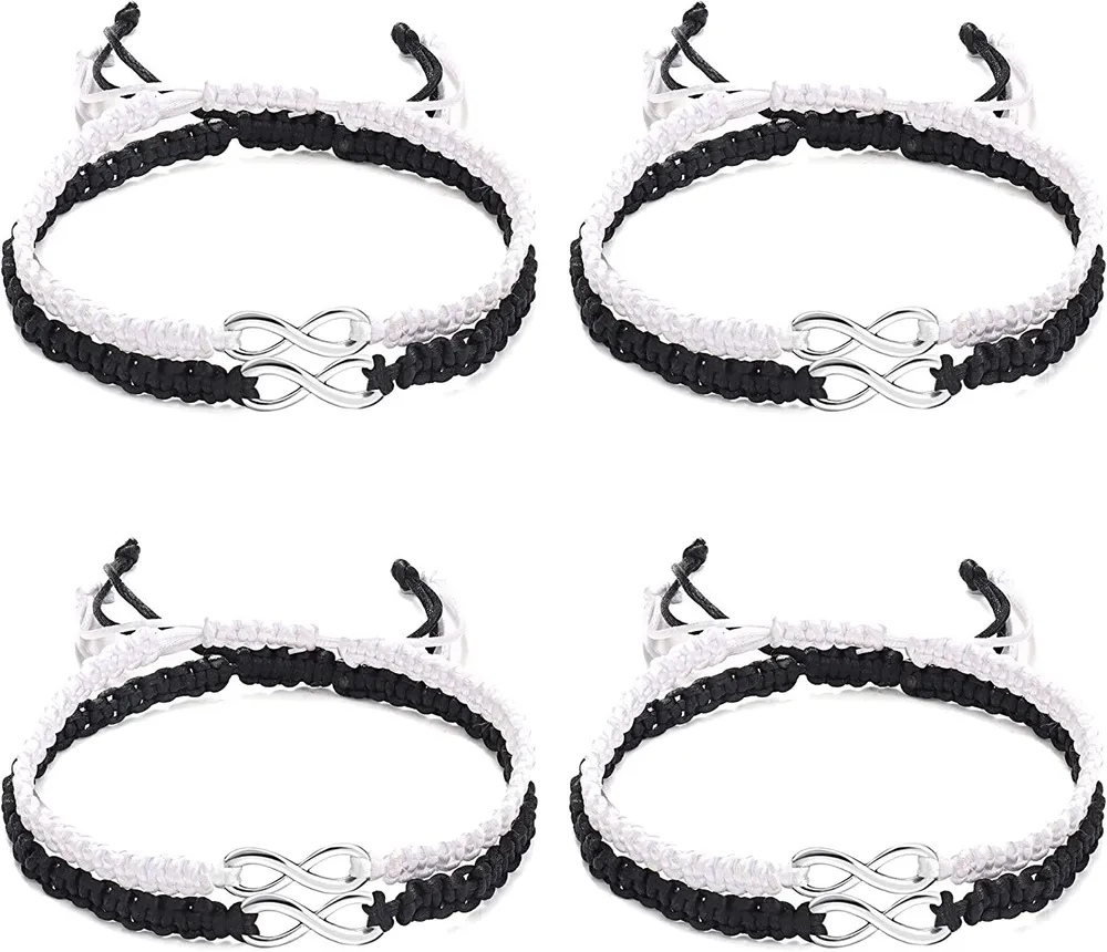 8Pcs Infinity Couple Braided Handcrafted Bracelets Friendship Women Mens 8 Infinity Bracelets for Lover Girlfriends Link Strentch Bracelets Adjustable - Grocery
