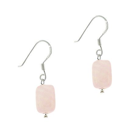 Sterling Silver .925 Genuine Rose Quartz Strone Nugget Bead Dangle Earrings - Grocery