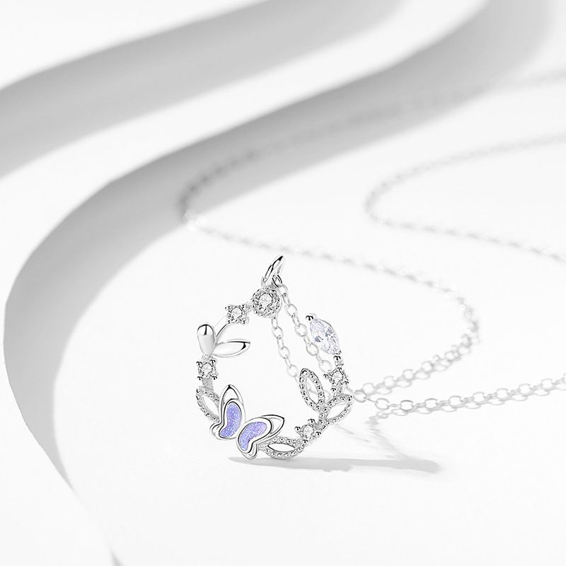 Butterfly Necklace Women's Mori Department Niche Design Personality Fashion Glazed Clavicle Chain Simple, Delicate And Cute Jewelry - Grocery