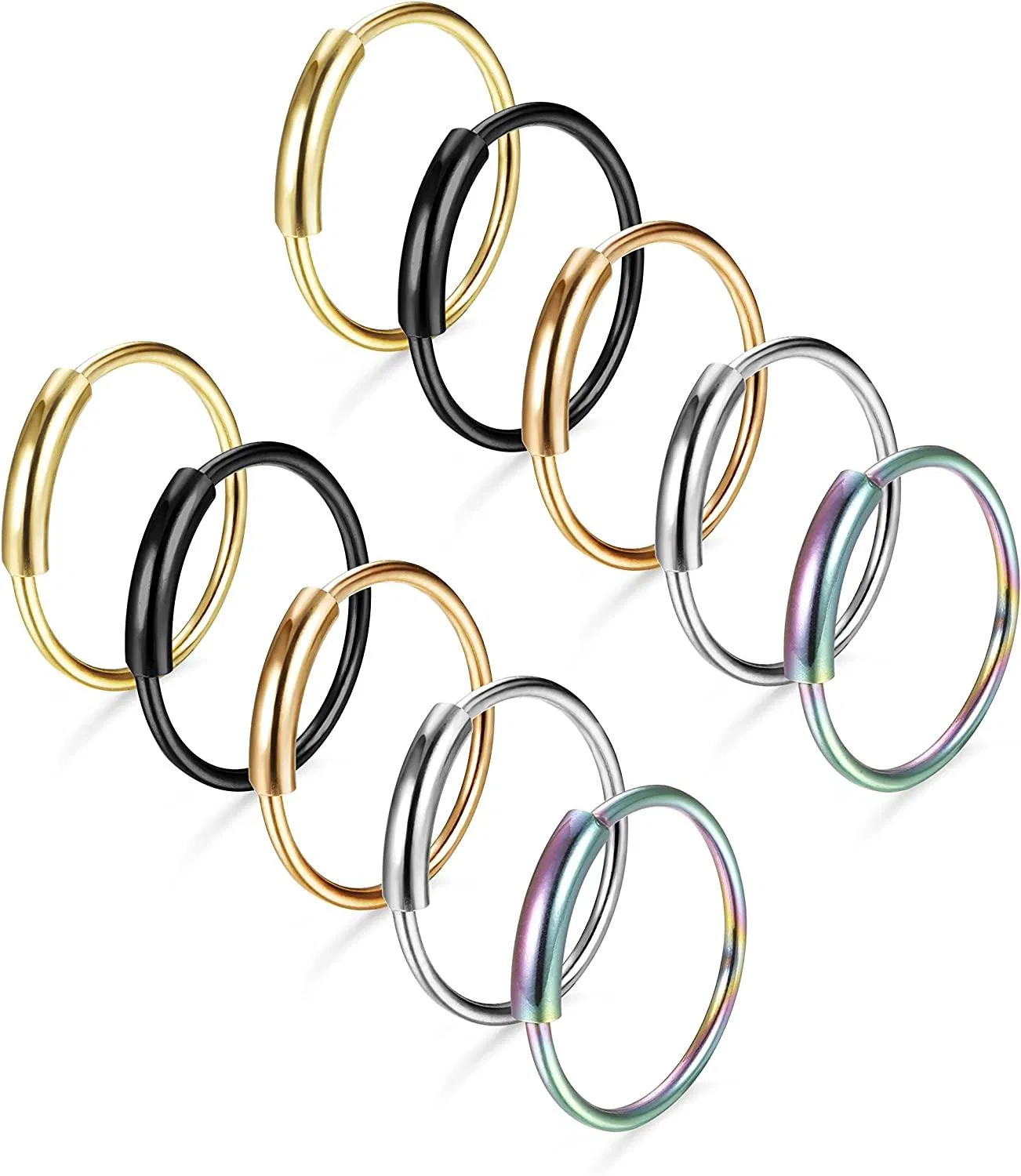 10Pcs 316L Surgical Seamless Continuous Hoop Rings Nose Tragus Lip Ear Piercing 5 Colors 20 Gauge 8MM - Grocery