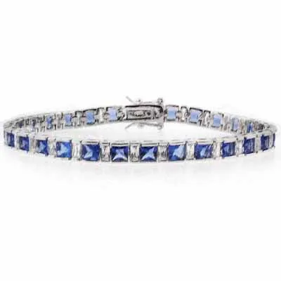 Sterling Silver Square Tanzanite & Clear CZ Tennis Bracelet - Grocery