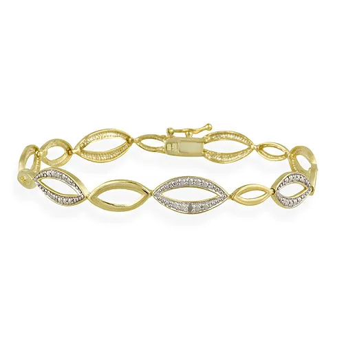 18K Gold over Sterling Silver Diamond Accent Marquise Link Bracelet - Grocery