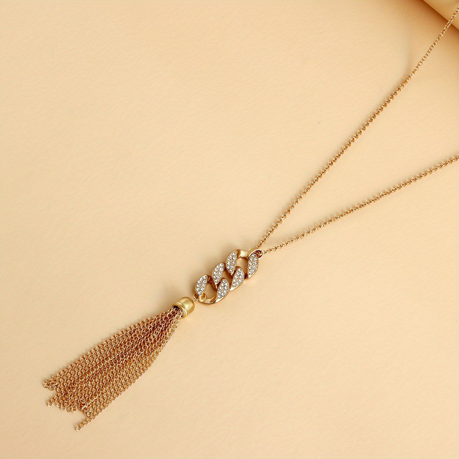 1pc Fashion Simple Tassel Inlaid Faux Diamond 8-shaped Chain Necklace - Grocery