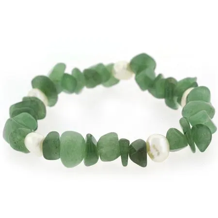Genuine Freshwater Cultured White Pearl Aventurine Stone Chip stretch Bracelet - Grocery