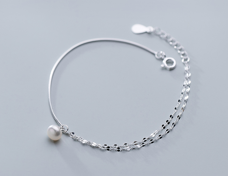 S925 Silver Bracelet Female Temperament Pearl Double Layer Sweet Accessory - Grocery