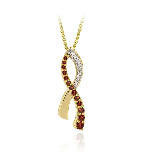 18K Gold over Sterling Silver Garnet & Diamond Accent Aids Awareness Ribbon Pendant - Grocery