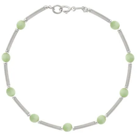 Sterling Silver Light Green Cats Eye Bar & Bead Bracelet - Grocery