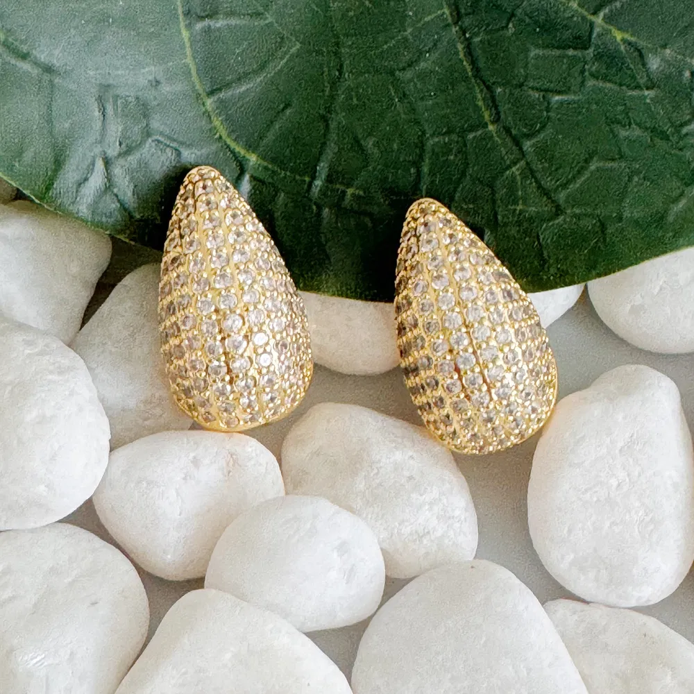 Paved Teardrop Stud Earrings - Grocery