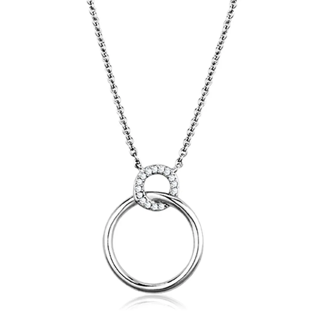 3W717 - Rhodium Brass Necklace with AAA Grade CZ in Clear - Grocery