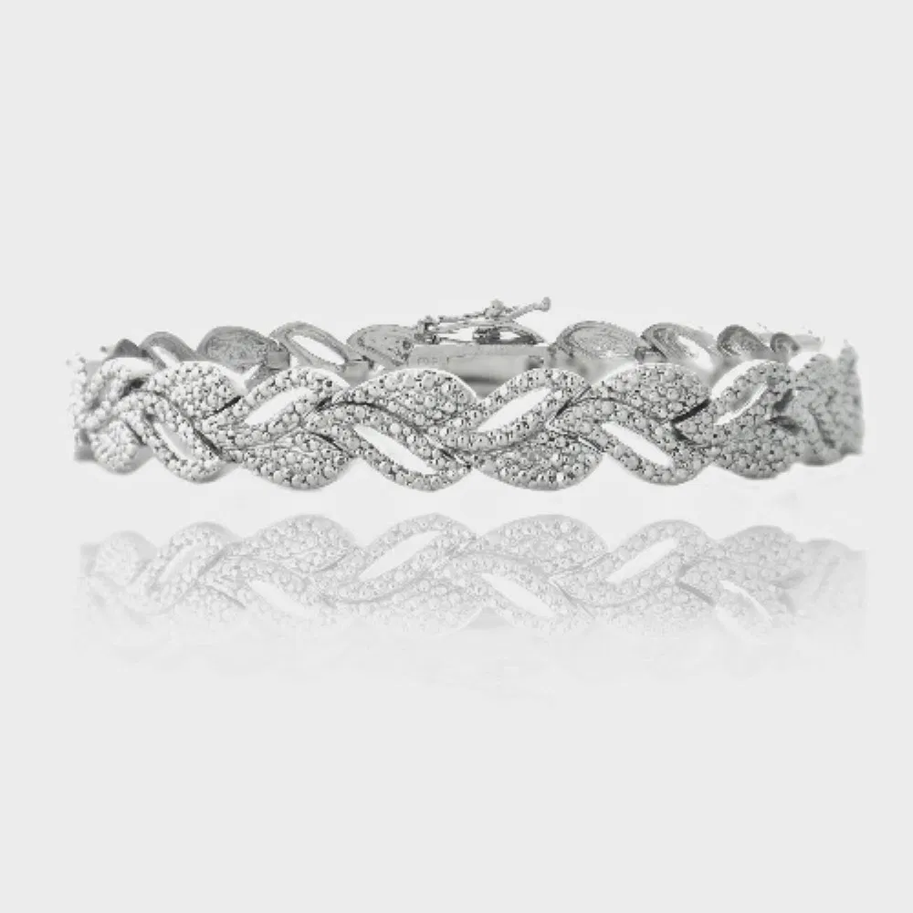 Silver Tone Diamond Accent Leaf Link Bracelet - Grocery