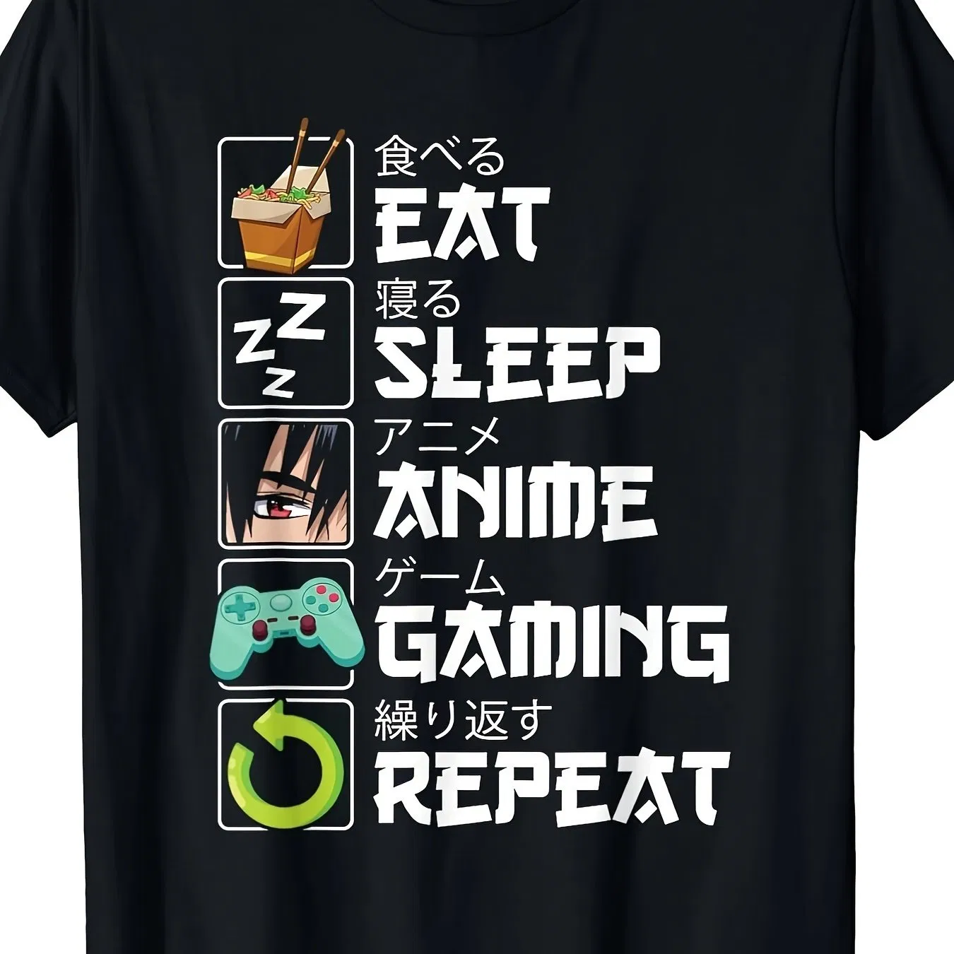 Eat, Drink, Sleep, Anime Games, Loop, Cute Otaku, Anime Comics, T-shirt - Grocery