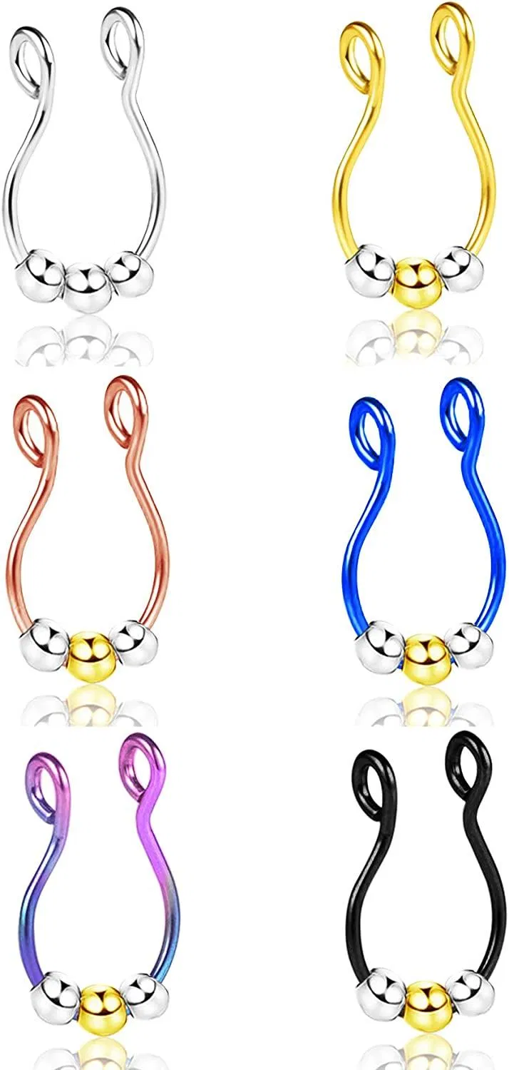 20G Stainless Fake Nose Rings Hoop Faux Septum Nose Rings Non Piercing Body for Women Men - Grocery