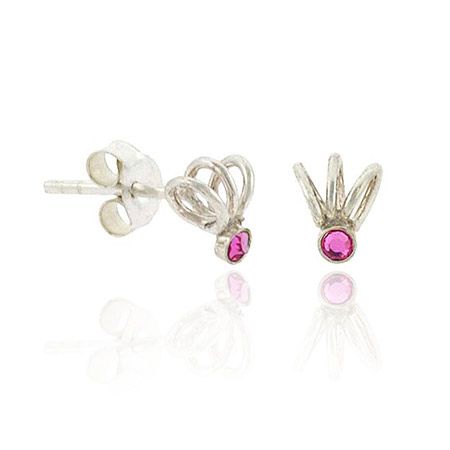 Sterling Silver .925 Pink Rhinestone Swirl Small Mini Kid Stud Earrings - Grocery
