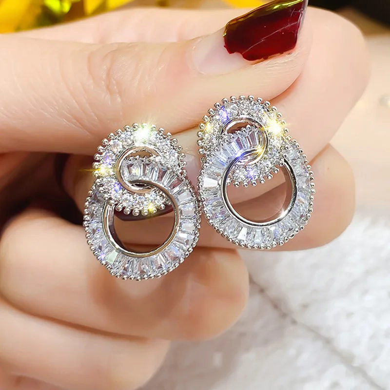Huitan Dazzling Crystal Zircon Shape 8 Women Stud Earring Fashion Jewelry Wedding Party Office Lady Versatile Earrings Hot Sale - Grocery