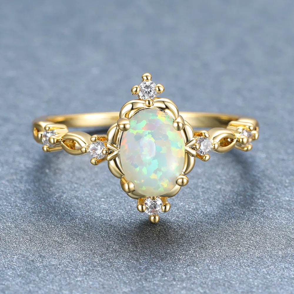 White Opal Oval Stone Engagement Rings Lovely Women's Rings Charming Women's Wedding Rings - Grocery