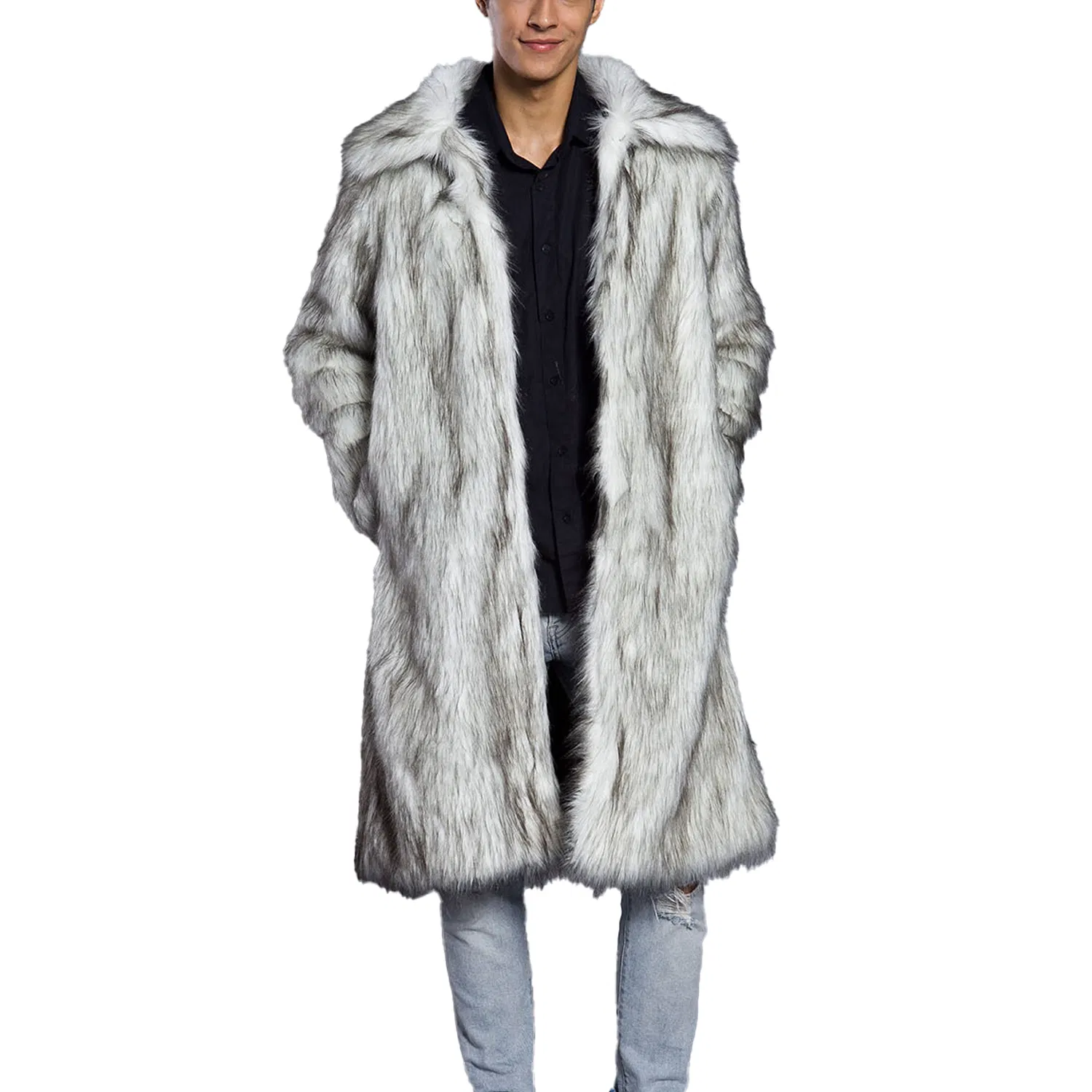 Men's Faux Fur Coat Jacket Winter Warm Long Overwear - Grocery