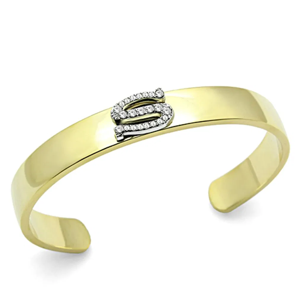 LO2588 - Gold+Rhodium White Metal Bangle with Top Grade Crystal in Clear - Grocery