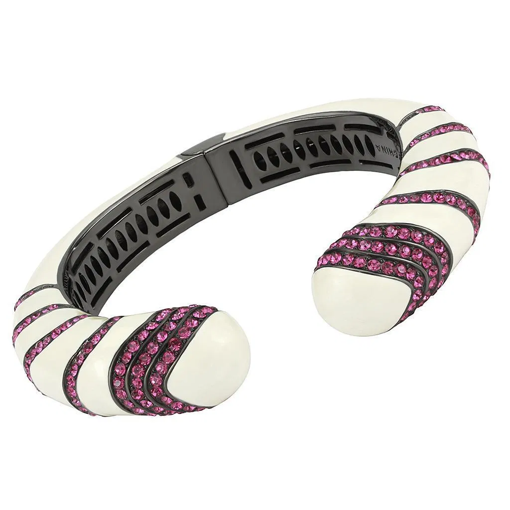 LO4322 - TIN Cobalt Black Brass Bangle with Top Grade Crystal in Fuchsia - Grocery