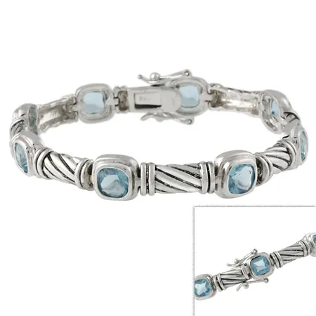 Sterling Silver Designer-Inspired Blue CZ Link Bracelet - Grocery