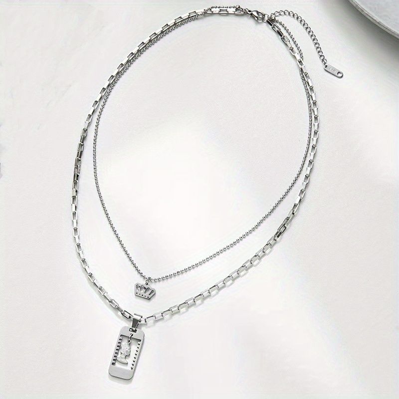 Double Layer Vintage Necklace For Women Niche Design Stainless Steel Clavicle Chain Jewelry - Grocery