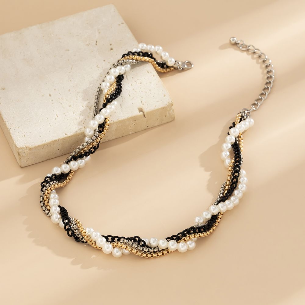 1 Piece Vintage Mix And Match Pearl Chain Single Layer Necklace Clavicle Chain - Grocery