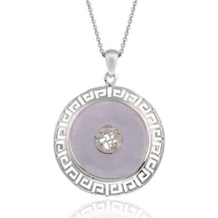 Sterling Silver Chinese Happiness Lavender Jade Greek Key Pendant - Grocery
