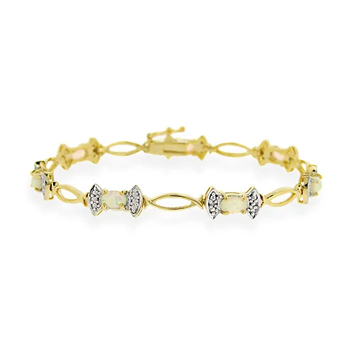 18K Gold Over Sterling Silver Created Opal & Diamond Accent Bow Bracelet - Grocery