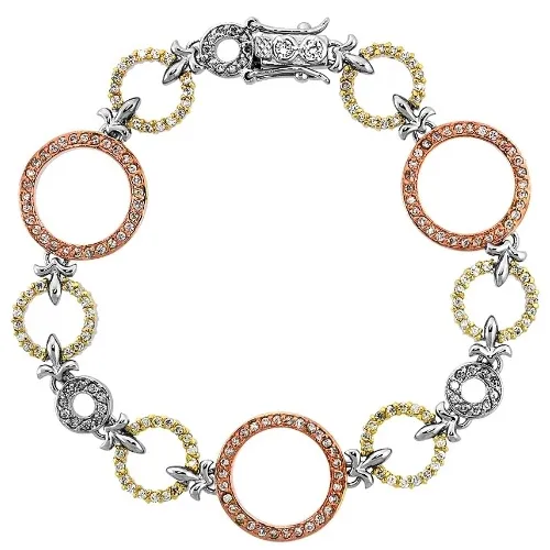 Sterling Silver Tri-Color CZ Estate Link Bracelet - Grocery