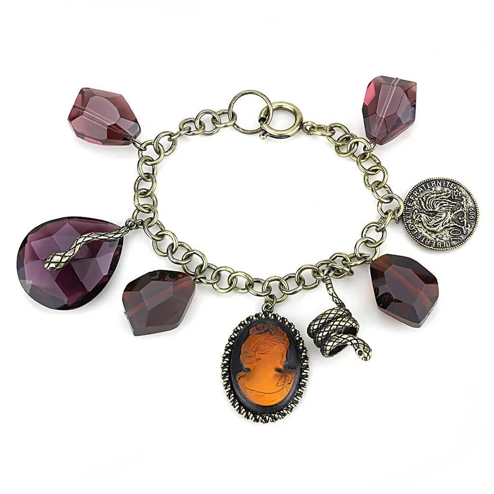LO4223 - Antique Copper Brass Bracelet with Synthetic Synthetic Glass in Amethyst - Grocery