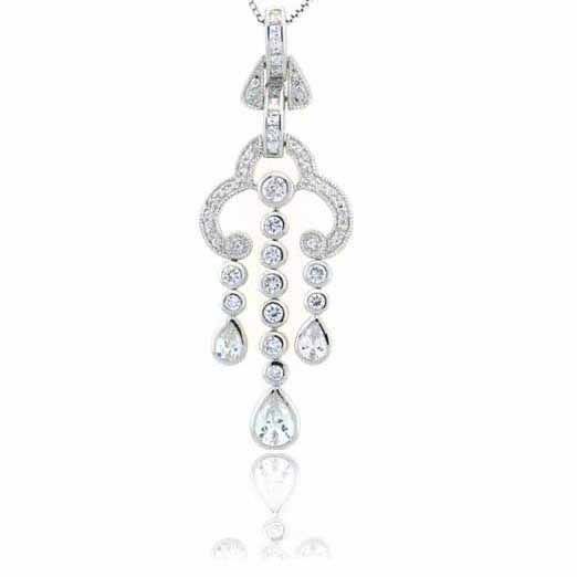 Sterling Silver Designer Simulated Diamond CZ Chandelier Pendant - Grocery