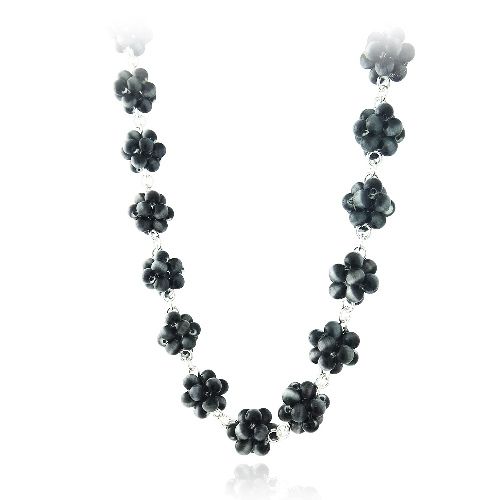 Sterling Silver Black Cats Eye Bead Cluster Necklace - Grocery